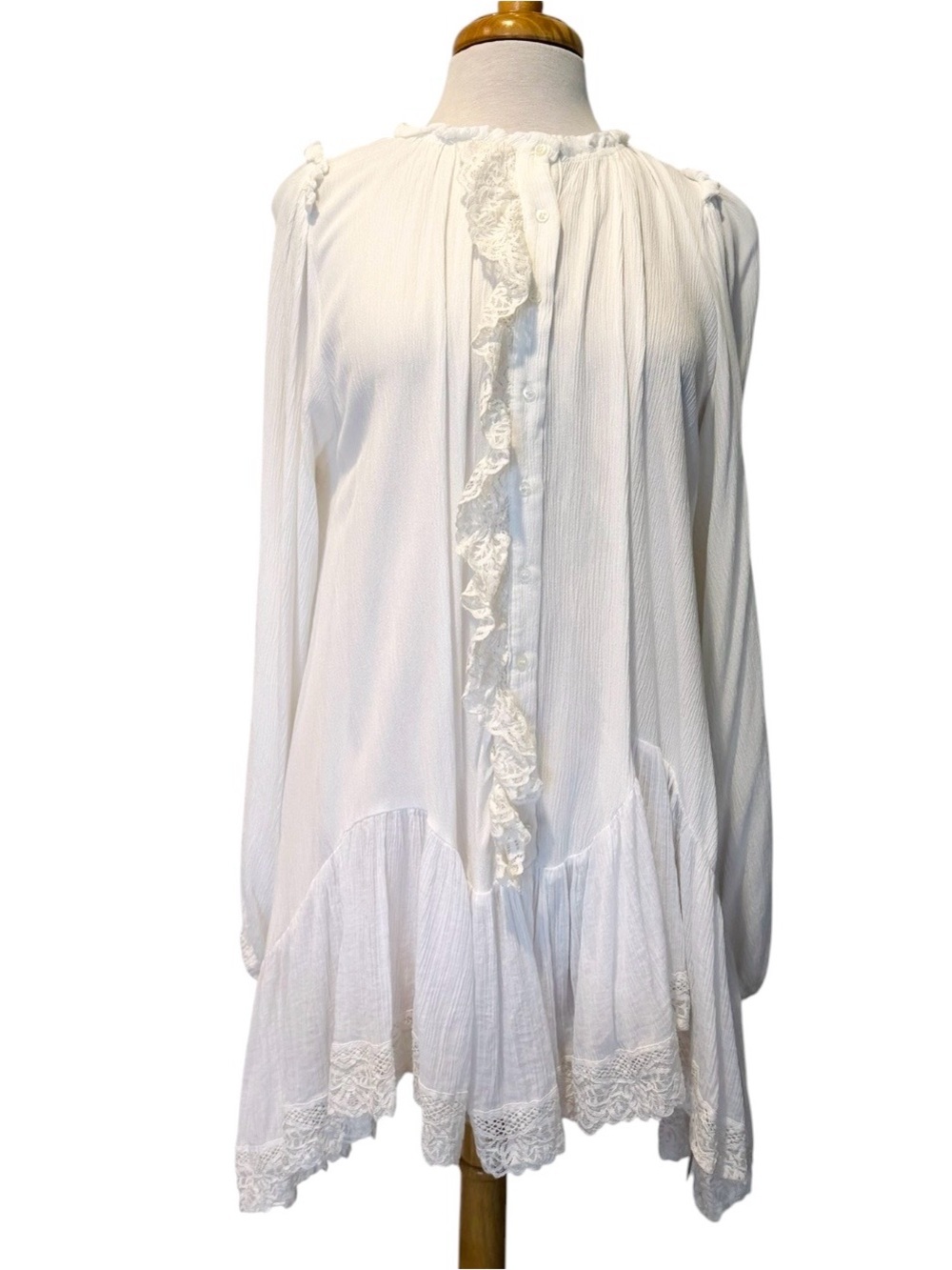 Free People White Ruffled Button-Front Tunic